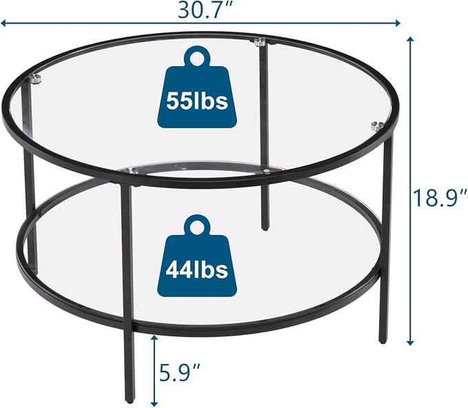 VINGLI Glass Coffee Table, 2-Tier Clear Glass Top Side Table - Image 2