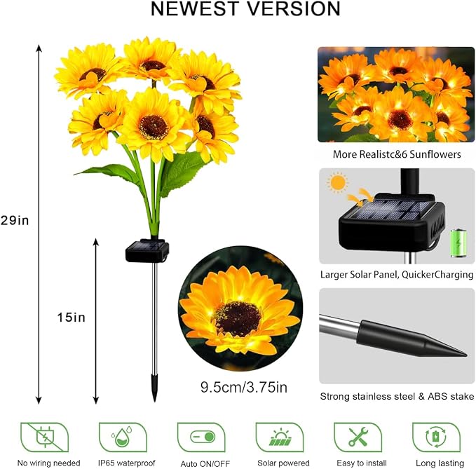 Solar Sunflower Lights 6 Pack - Image 2