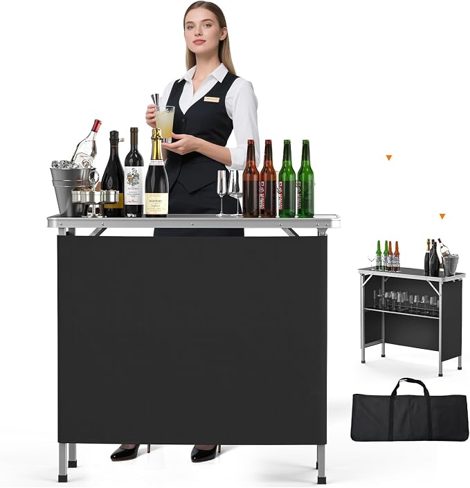 VINGLI 39" Portable Bar Table, Mobile Bar Table by VINGLI