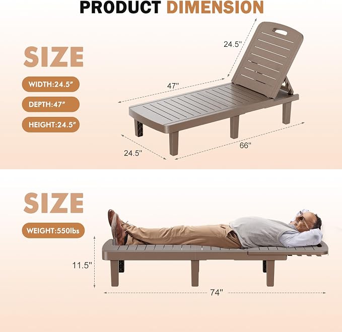 WACASA Outdoor Chaise Lounge Chairs Set of 4, Oversized Lounge Chairs - Image 2