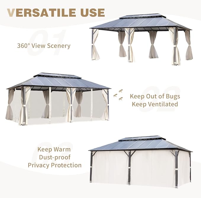 YOLENY 12' X 20' Hardtop Gazebo, Aluminum Composite Ventilation Double Roof - Image 6
