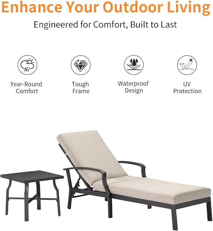 2 Pieces Lounge Chair Set, Outdoor Chaise Lounge Set, Never-Rust Aluminum Pool - Image 5
