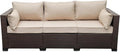 WAROOM Patio Couch PE Rattan 3-Seat Outdoor Sofa Brown Wicker Furniture Set by WAROOM