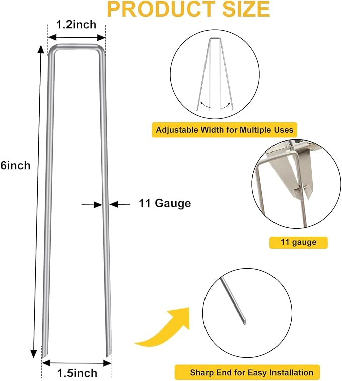HongWay 28 Pack 6 Inch Landscape Staples, Garden Staples U Shape Tent Stakes - Image 2