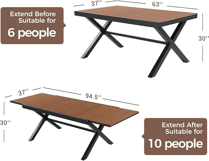 Grand patio Expandable Patio Dining Table, Extra Large 94.5" L x 37" W Outdoor - Image 2