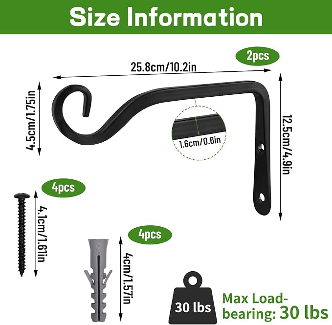 Plant Hangers Outdoor 2 Pack 10 Inch Metal Hanging Plant Bracket Metal Hanging - Image 2