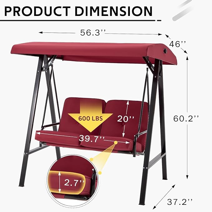 AECOJOY 2-Seat Outdoor Patio Swing Chair - Image 5