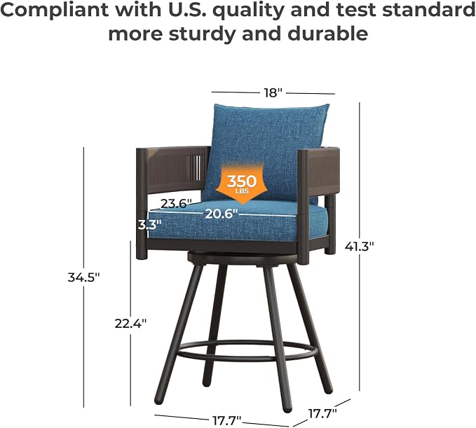 Grand patio Outdoor Swivel Bar Stools Set of 2, Curved Woven Wicker Backrest - Image 2