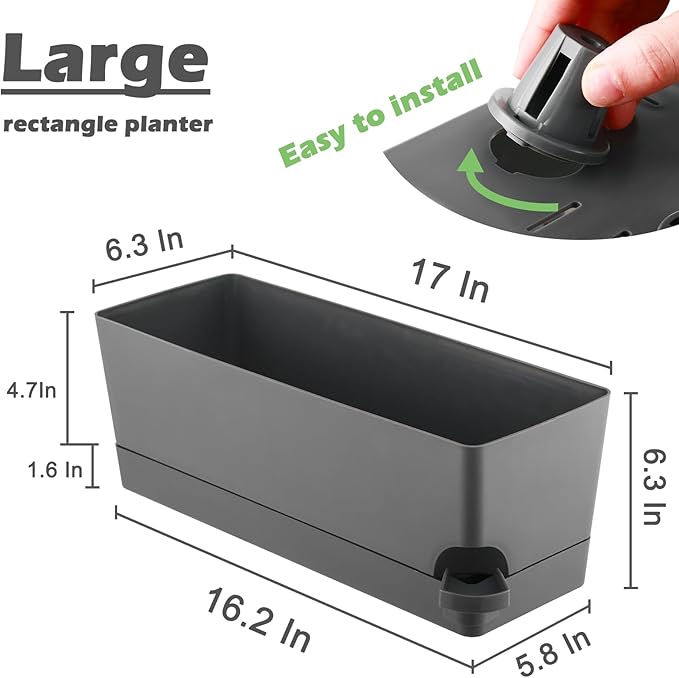4 Pack Self Watering Pots for Indoor Plants 17 Inches Window Boxes Planters - Image 3