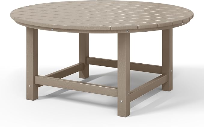 WestinTrends Malibu Low Outdoor HDPE Round Patio Coffee Table, Weathered Wood - Image 9