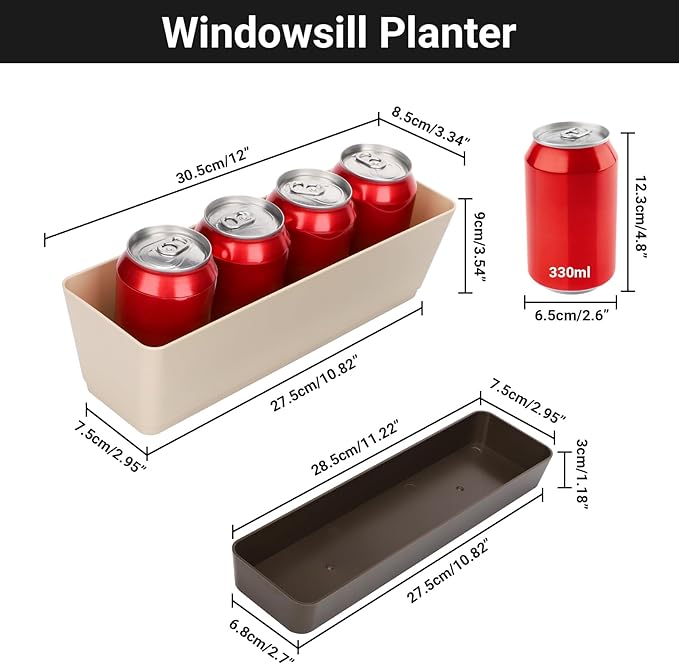 GREANER Planter Windowsill Box, 1 Pack 12x3.8 Inch Herb Rectangle Planter - Image 2
