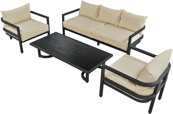 LUMISOL Aluminum Outdoor Patio Sectional Sofa Set, 4-Piece Modern Conversation - Image 8