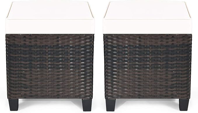 LDAILY Moccha 2 Pieces Patio Outdoor Ottoman, All Weather Rattan Patio Ottoman by LDAILY