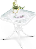 VINGLI Outdoor Side Table, 18in Patio Table Steel Frame Tempered Glass Top by VINGLI