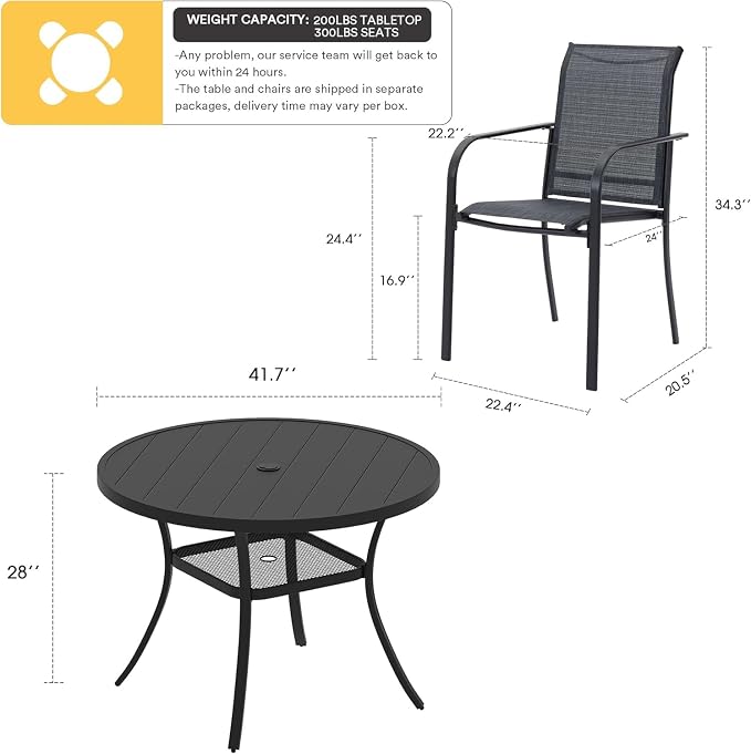 VICLLAX 5 Pieces Patio Dining Set, Outdoor Furniture Set Includes 41.2" Round - Image 2