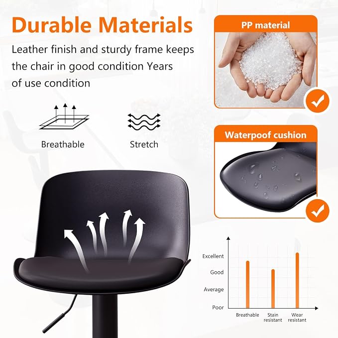 Kidol & Shellder Bar Stools Set of 4 Adjustable Swivel Counter Height Stools - Image 4