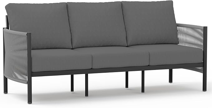 Aluminum Outdoor Patio Couch, 3 Seats HDPE Rope Patio Sofa by Oasbira