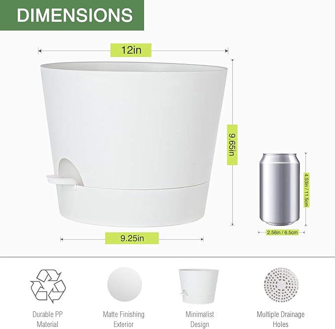 12inch Large Self Watering Plant Pot, Plastic Cylinder Planter - Image 5