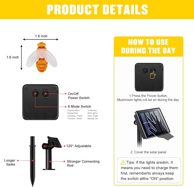 JMEXSUSS Solar Bee Lights Outdoor Waterproof, 30.6FT 50 LED Solar Fairy Lights - Image 7