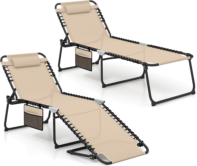 GYMAX Lounge Chair for Outside, 440lbs 27” Oversize Folding Beach Tanning by GYMAX