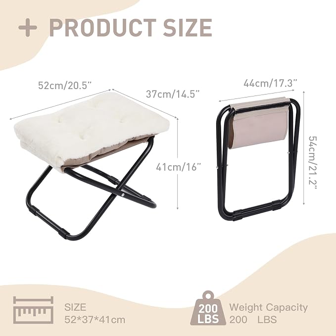 LITA Folding Footrest Stool, Portable Ottoman Foot Rest, Upholstered Small - Image 3