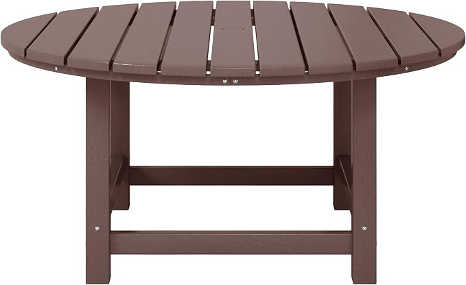 WestinTrends Malibu Low Outdoor HDPE Round Patio Coffee Table, Dark Brown - Image 3