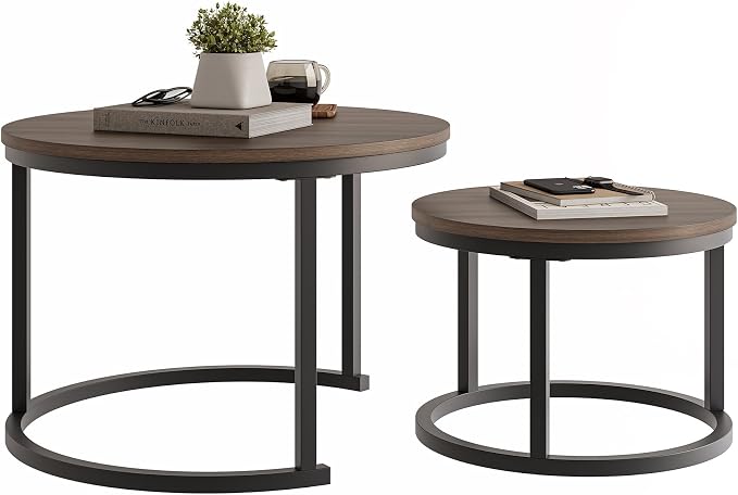 HOJINLINERO Round Coffee Table, Nesting Coffee Table Set of 2, Center Tables - Image 8