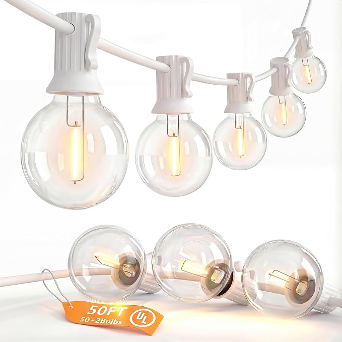 SUNSGNE White String Lights Outdoor, 50FT White Outdoor Lights by SUNSGNE