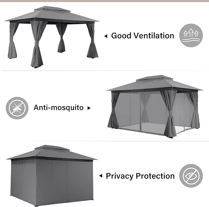 LAUSAINT HOME Semi-Permanent Outdoor Patio Gazebo 10'x13', Heavy Duty Party - Image 8