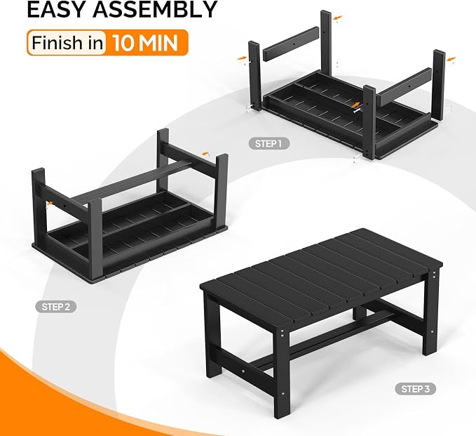 VINGLI Outdoor Coffee Table, HDPE Patio Coffee Table - Image 7