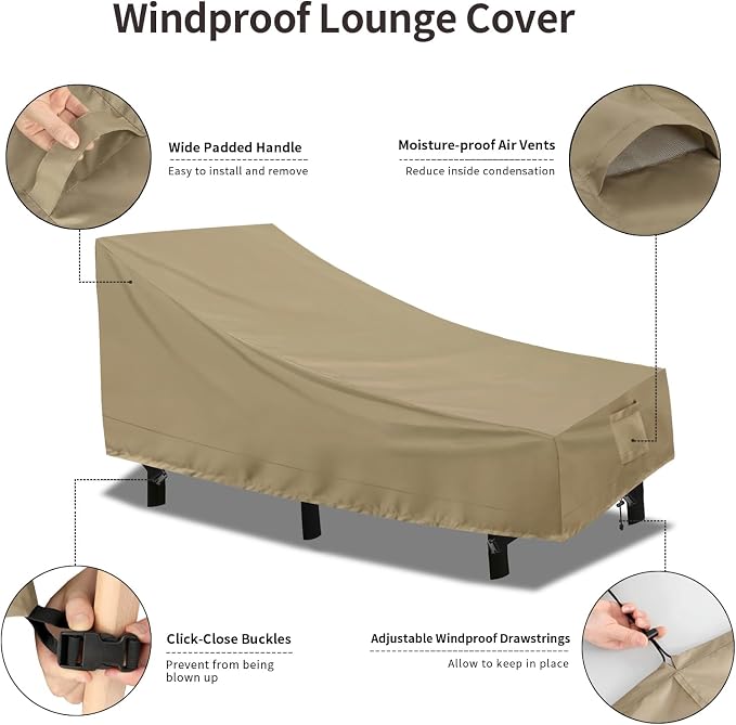 PureFit Outdoor Chaise Lounge Cover, Lounge Chair Covers Waterproof Patio - Image 5