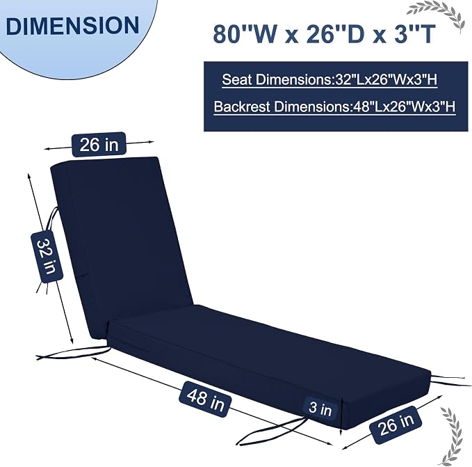 Outdoor Chaise Lounge Cushions Set of 2, Waterproof Fade Resistant Patio - Image 4