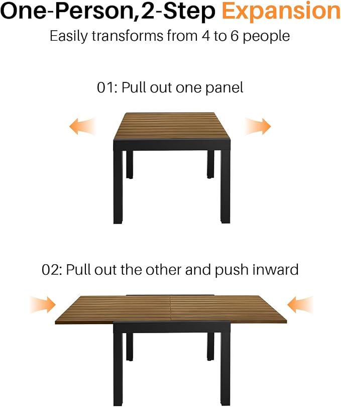 Expandable Patio Dining Table, Never-Rust Aluminum Extendable Outdoor Dining - Image 5