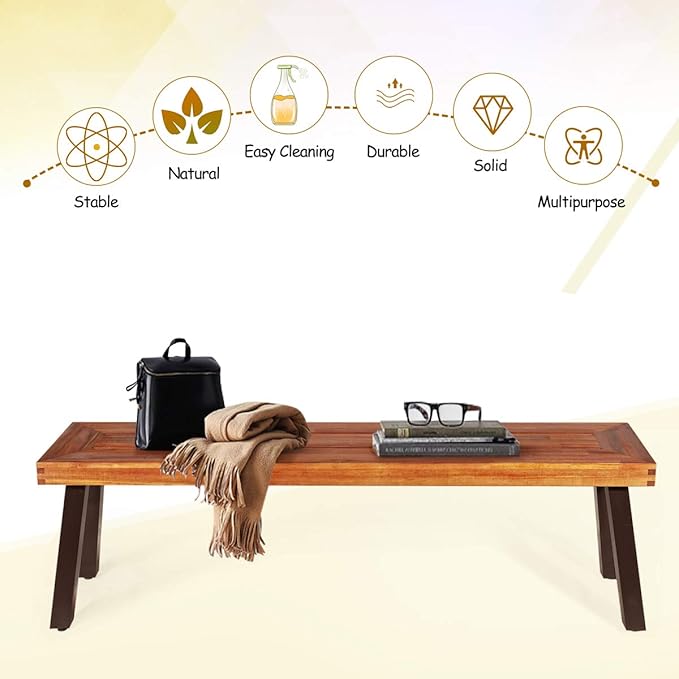 Giantex Acacia Wood Bnech, 3-Person Backless in/Outdoor Patio Dining Bench - Image 6