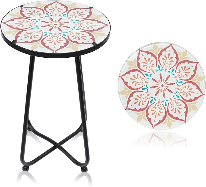 VCUTEKA Patio Side Table Outdoor Accent Table Bistro Coffee Table Plant End by VCUTEKA