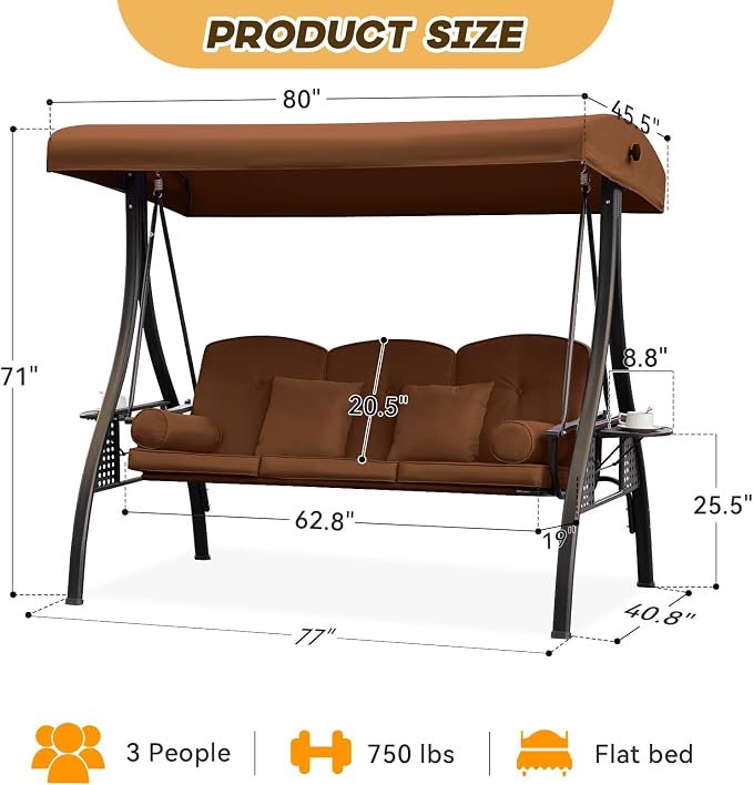 3 in 1 Outdoor Porch Swing - Image 7