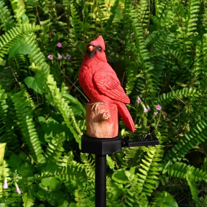Cardinal Garden Decor Red Bird Figurine Memorial Solar Light Outdoor Stake - Image 2
