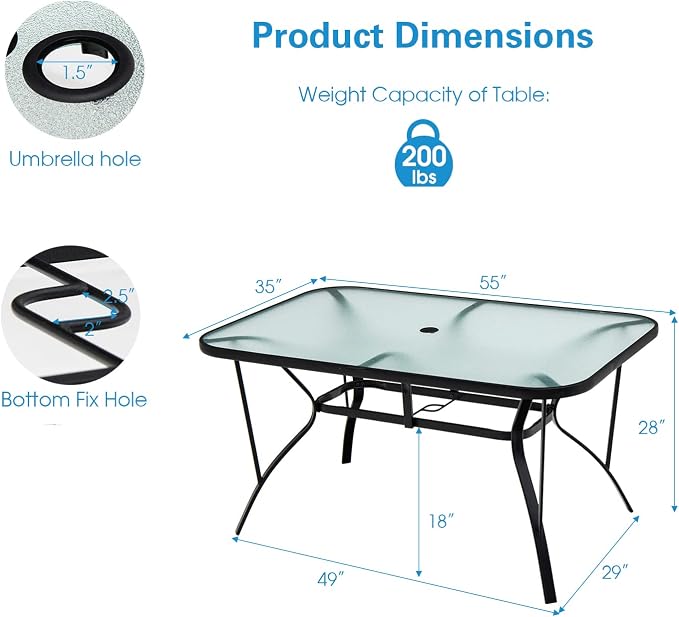 Tangkula 55" Patio Dining Table - Image 3