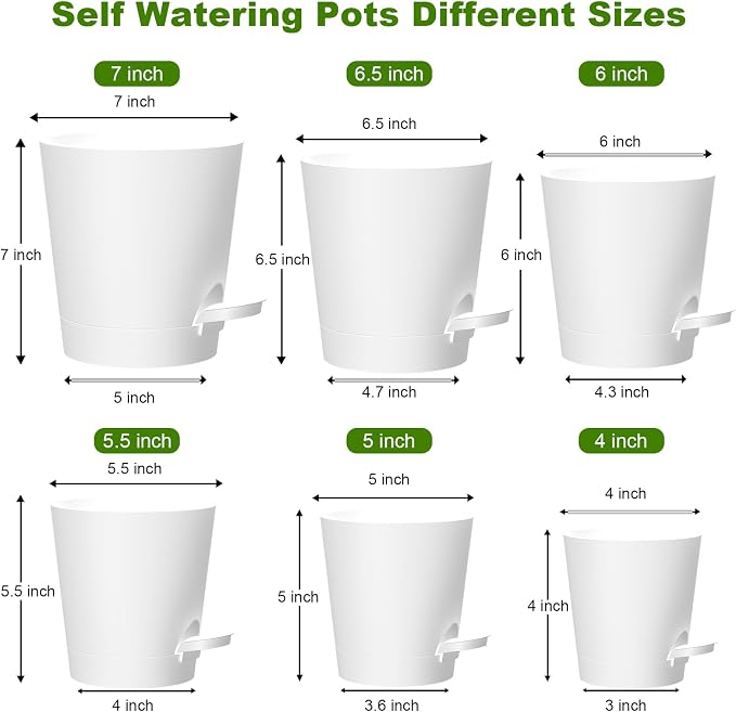 Self Watering Pots, 7/6.5/6/5.5/5/4 inch Flower Pots - Image 2