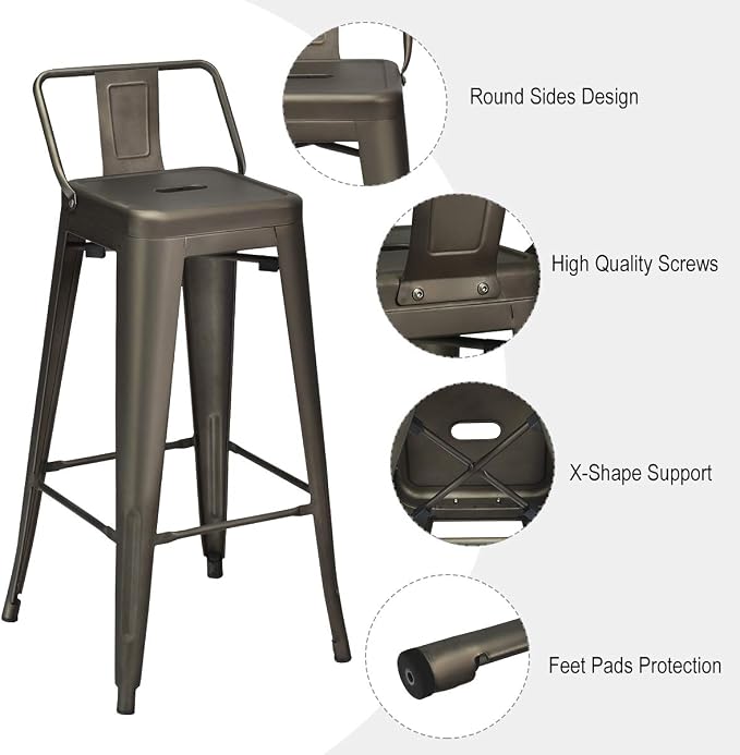 COSTWAY Metal Bar stools Set of 4, - Image 10
