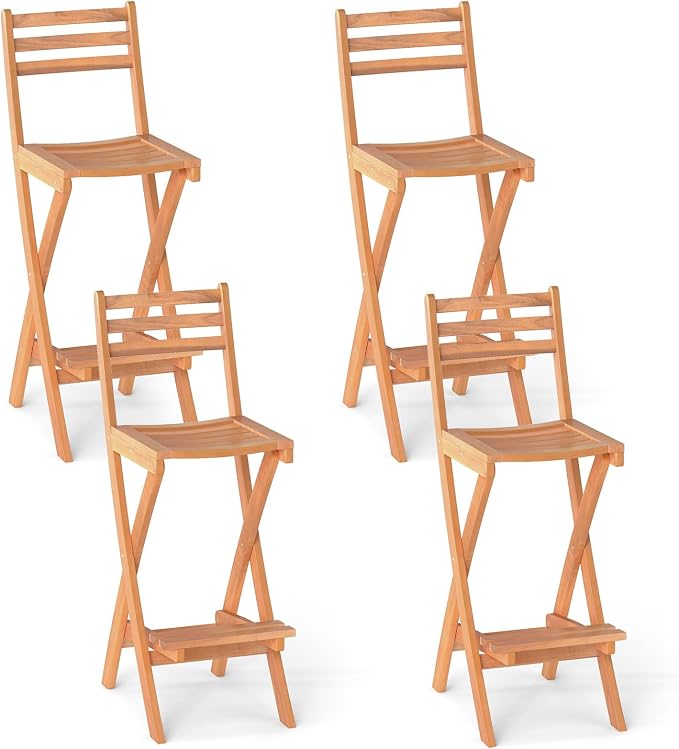 Tangkula Patio Folding Barstool Set of 4, Outdoor Portable High Top Acacia Wood by TANGKULA