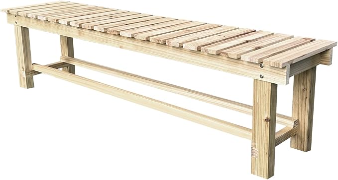 Outdoor Garden Bench, 3-Person Wood Patio Bench Weatherproof Outdoor Backless - Image 9