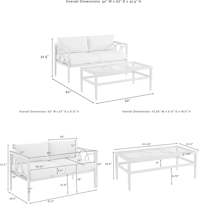 Crosley Furniture Ashford 2-Piece Outdoor Coffee Table and Loveseat Patio - Image 6