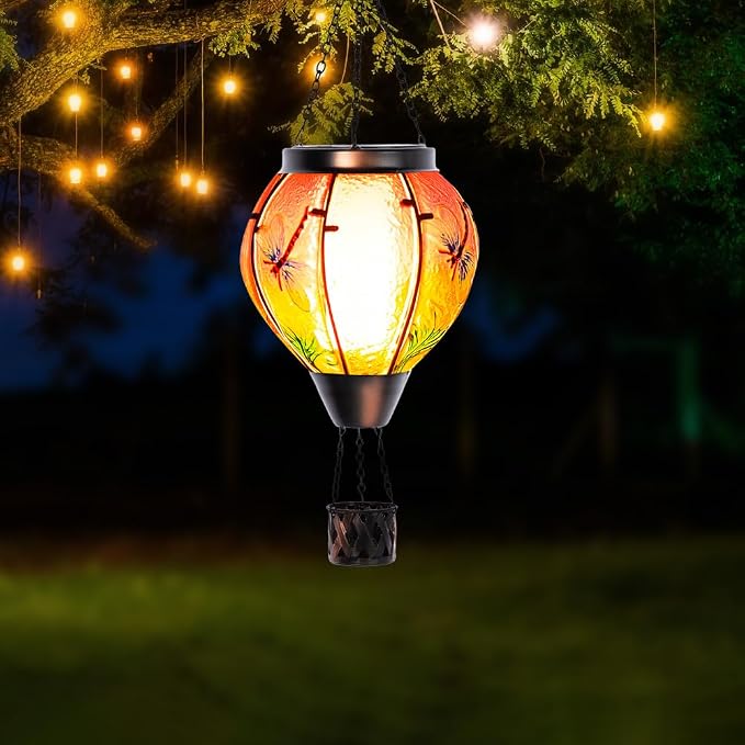 Starsoul Dragonfly Hot Air Balloon Solar Lantern Outdoor Glass Hanging Hot Air - Image 7
