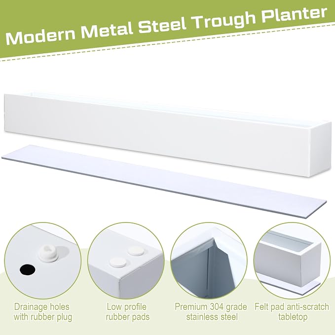 32 x 3.5 x 3.5 Inch Long Rectangular Planter Box Window Sill Plant Box Metal - Image 5