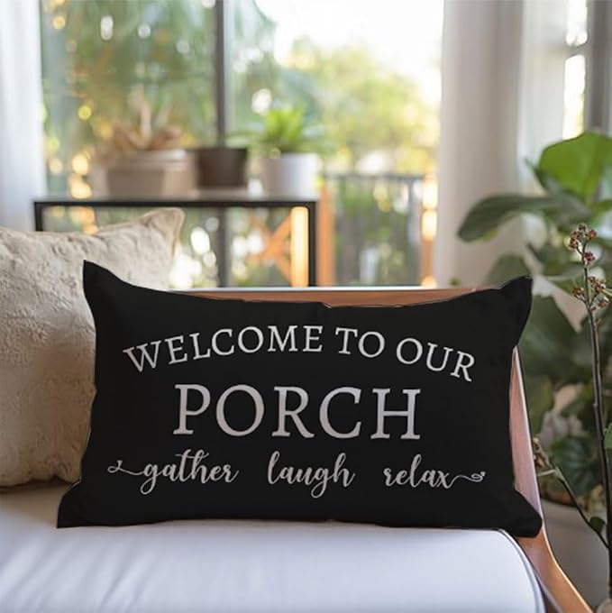 PANDICORN Welcome to Our Porch Stay Awhile Farmhouse Black and White Outdoor - Image 6