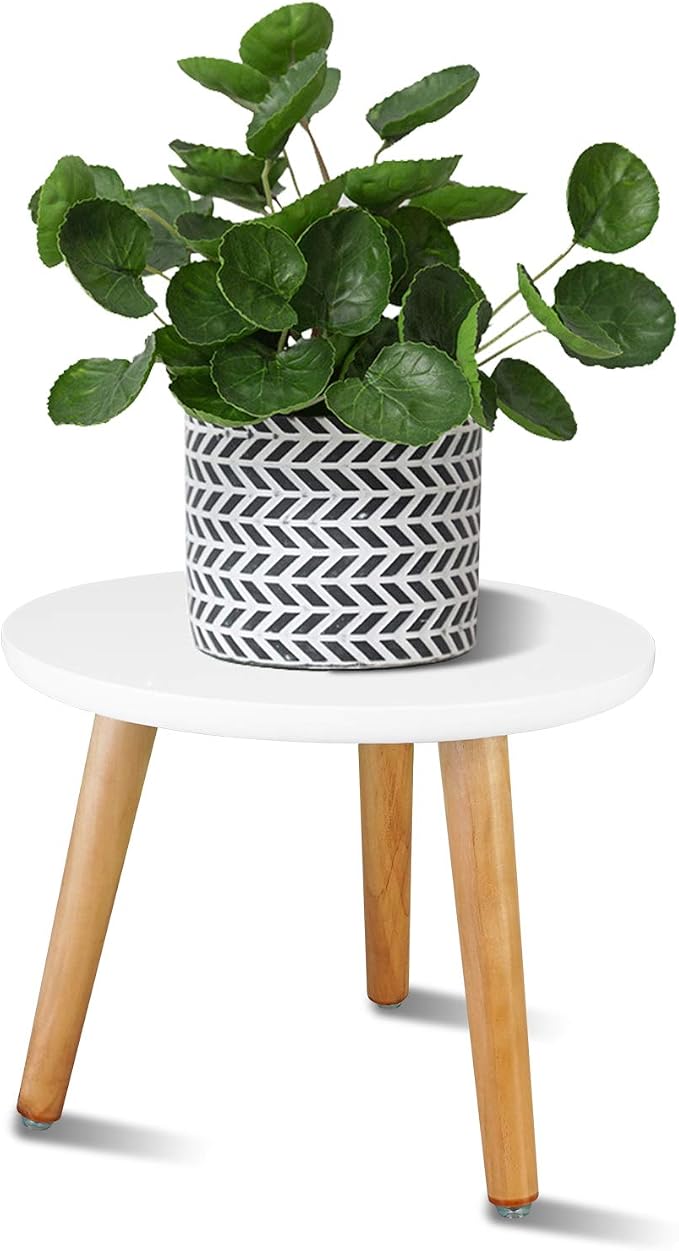 Uneedem Indoor Plant Stand, Wood Mid Century Modern Small Round Side Plant Table - Image 9