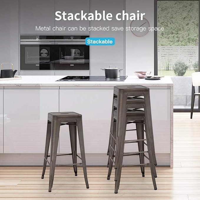 FDW Metal Bar Stools Set of 4 Counter Height Bar Stool 30 Barstools Industrial - Image 7