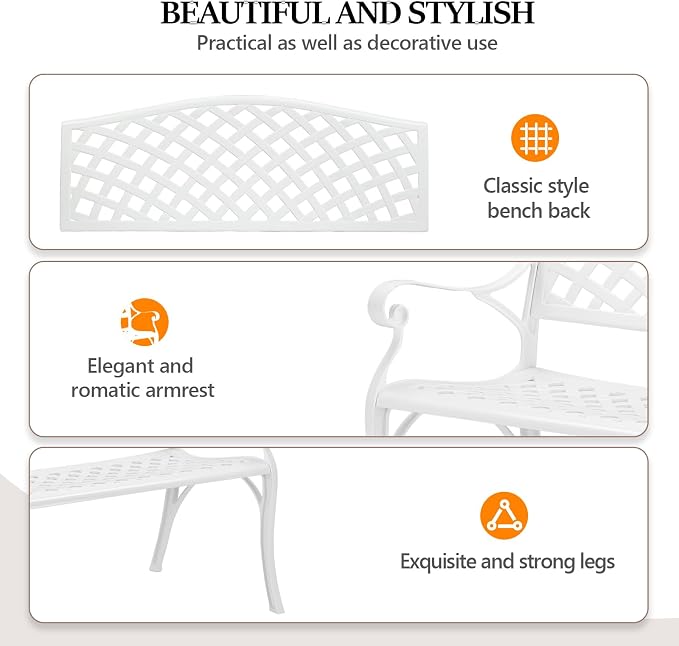 VINGLI 40.5" Patio Garden Bench, Anti- Rust Cast Iron Cast Aluminum Frame - Image 4