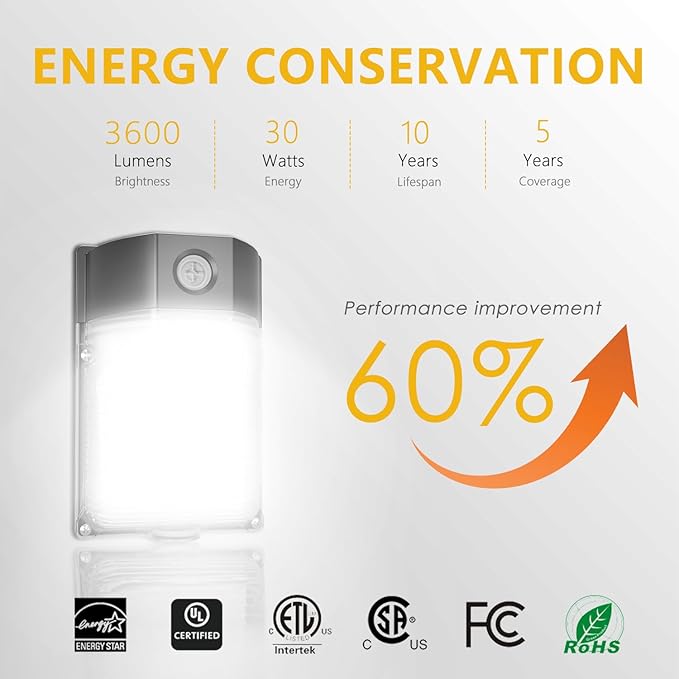 30W LED Wall Pack Light with Dusk to Dawn Sensor, 5000K Daylight, 120Vac Led - Image 5